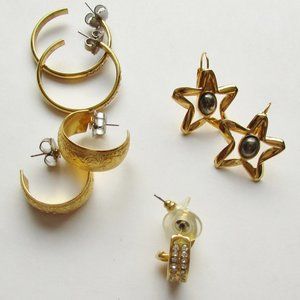 Bundle of 4 Pairs Pierced Earrings Gold Colored